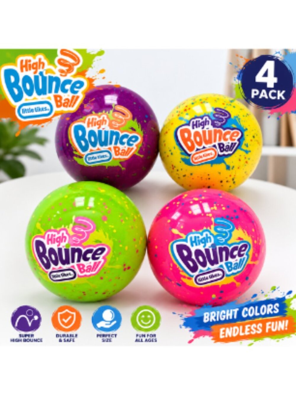 Little Tikes High Bounce Balls Set of 4 Assorted Colors 4 Inch Kids Toy Ball